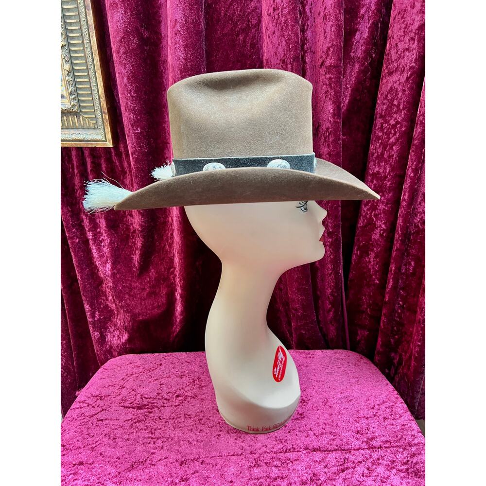 Vintage Brown Wool Cowboy Hat with Silver Conchos Western Style - Stetson Junior - Picture 8 of 13